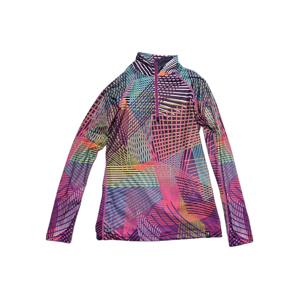 Neve Bold & Colorful Abstract Print 1/4 Zip Long  Sleeves  Small Multicolor